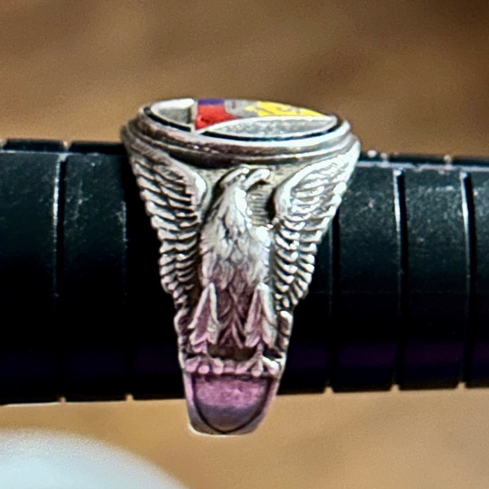 Vintage ~Sterling Silver US Army 5h Armored Division /Eagles Design Size 8 Ring - Picture 9 of 15